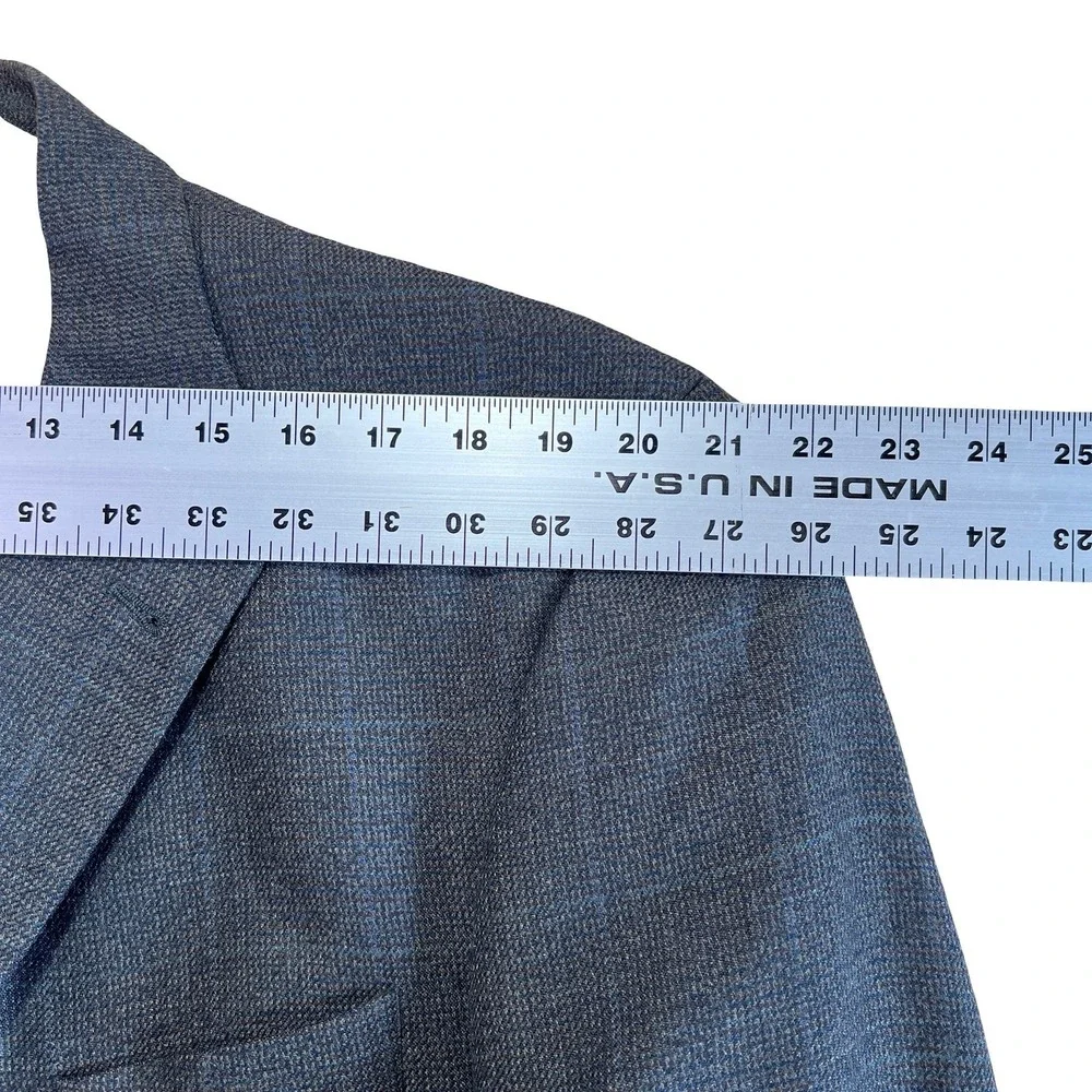 Nautica Blazer Mens 43R Gray Wool Cashmere Plaid 3 Button‎ Sport Coat